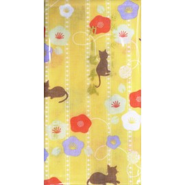 MIKURA Double Gauze Tenugui, Japanese Towel, Ohadani yasashii Cat & Camellia (Yellow)