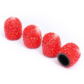 Bling Car Tire Valve Stem Caps, 4Pcs Universal Shinny Red Tire Air Valves Stem Caps, Sparkling Tire Valves Caps Dustproof for Most Cars, Motorcycles, SUV, Trucks, and Bicycles (Red)