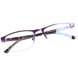 FONHCOO Reading Glasses for Women Men, Blue Light Blocking Reading Glasses Metal Half Frame Computer Readers Anti UV/Glare/Eyestrain (Purple 1.75)