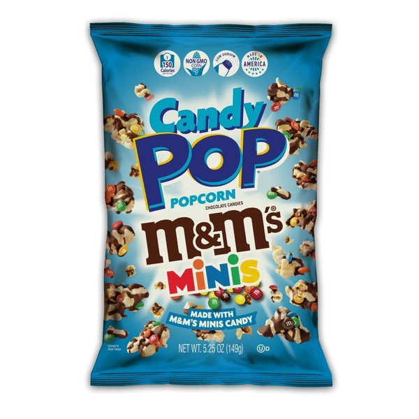 M&M's Minis Candy Coated Popcorn, Made with Real M&M's Minis Candy, Drizzled with Chocolate, NON-GMO, 5.25oz