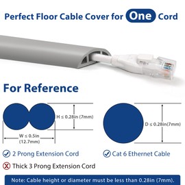 Cord Cover Floor 6ft Grey, PVC Floor Cable Cover, Cord Hider Floor Cord Protector Prevent Cable Trips & Protect Wires, Floor Cable Management Hide Cords on Floor, Cord Cavity - W0.47 x H0.28