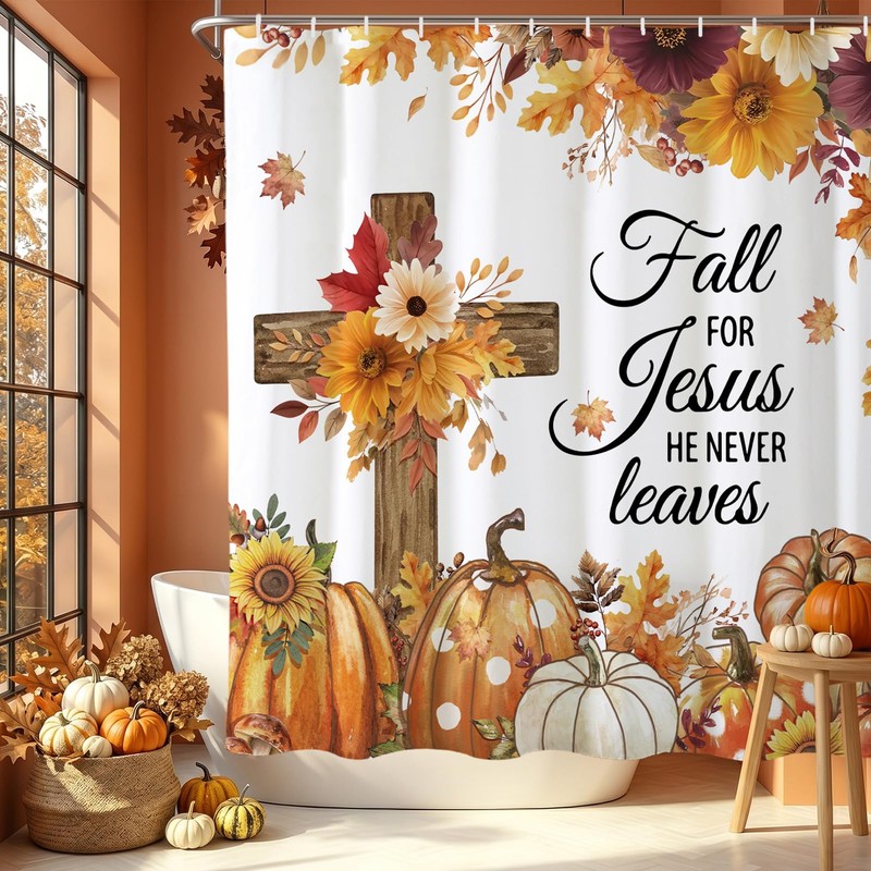 Baccessor Fall Shower Curtain Pumpkin Cross Shower Curtains Autumn Floral