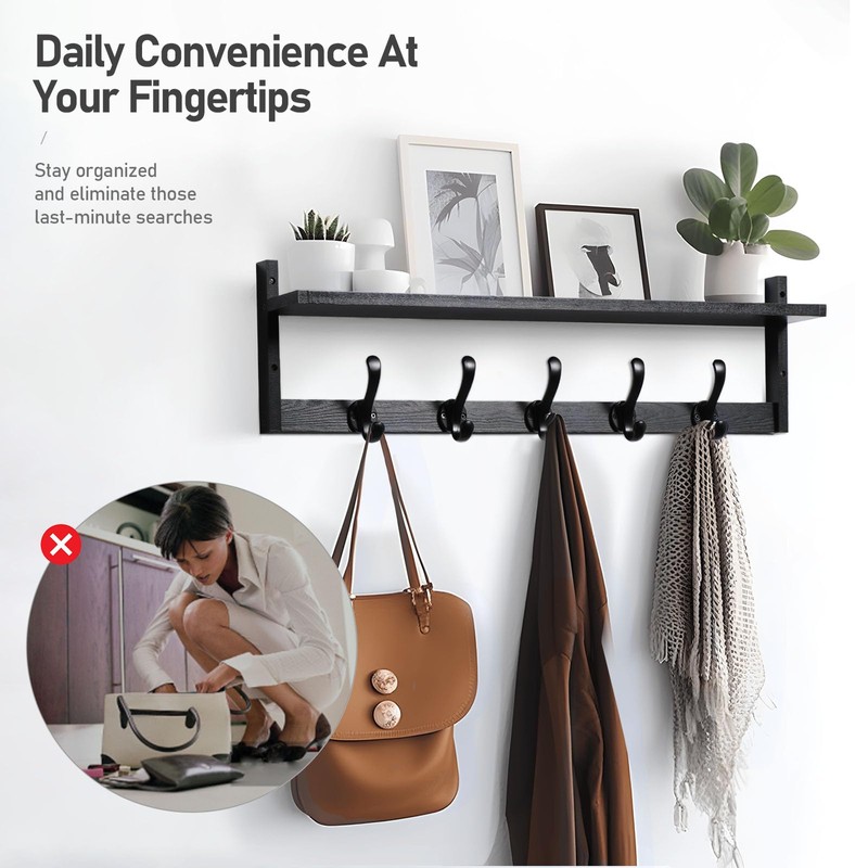 Tatub 29'' Coat Rack Wall Mount with Shelf, Wood Wall