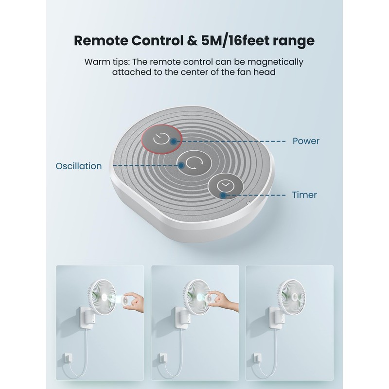 8.5-Inch Quiet Wall-Mounted Oscillation Fan with Remote & Timer, 4-Speed