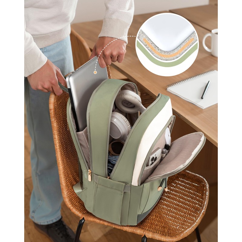 LOVEVOOK Laptop Backpack Purse for Women, Beige Green, 15.6 inches