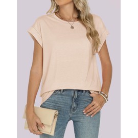 ANRABESS Womens Tops Summer Cap Sleeve Basic Tee Shirts 2025 Trendy Loose Fit Casual Dressy Business Work Tshirts Clothes Beige Small