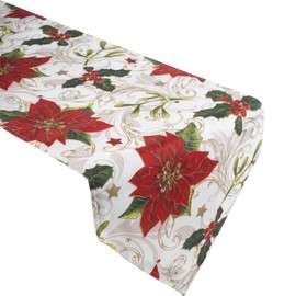 Christmas Table Runner Holly Poinsettia Xmas Dinner Party Festive Dining Linen (13" x 90")