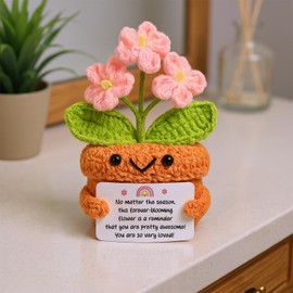 Canmuchful Mini Positive Crochet Flowers Doll - Funny Handmade Knitting Doll Birthday Emotional Inspirational Cheer Support Ideas Gifts for Women Girls Coworker Teacher Appreciation Gifts