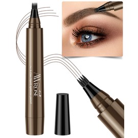 AWROSE Eyebrow Pencil, 3D Waterproof Microblading Eyebrow Pen 4 Fork Tip Tattoo Pencil, Precise Natural Magic Eye Brow Pen with Hair Like Strokes, 4 Points Multi-Used Eye Brow Pencils for Women/Men