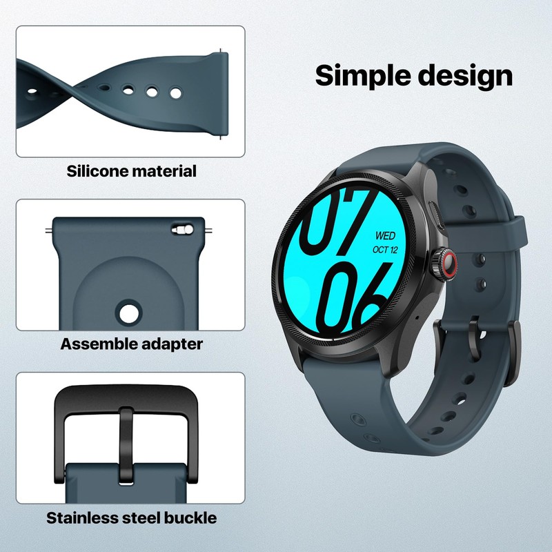 Ticwatch Pro 5 Smartwatch Band Replacement 24mm Width Silicone Watch