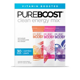 Pureboost Sugar-Free Clean Energy Booster, Refreshing Energy Drink Mix with B12 Vitamins, Electrolytes, Antioxidants, No Sucralose (Combo Pack, 30 Count)