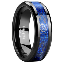 TUNGSTORY Tungsten Ring Men's 8 mm Black Carbon Fibre Inlaid Wedding Rings Polished Engagement Ring Motif Ring Comfort Fit Size 54 (17.2) - 67 (21.3)