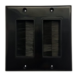 RiteAV - Dual Gang Wall Plate with Brush Bristles - Black [Now Fits Larger Cables]