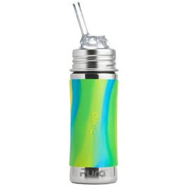 Pura Toddler, Baby Straw Bottle - Stainless Steel, Plastic Free, Silicone Straw, Aqua Swirl