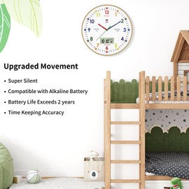 Foxtop Digital and Analog Learning Clock for Kids - Telling Time Teaching Clock 12 Inch Silent Non-Ticking Battery Operated Kids Wall Clock for Kids Room Playroom Nursery Classroom School