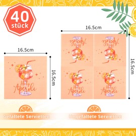 Pack of 40 Aperol Decorative Napkins Birthday, Aperol Spritz Jga Decoration, 33 x 33 cm Aperol Gift Napkins Orange with "Holy Aperoli" for Parties. Lemon Napkins for Youth Consecration, Wedding