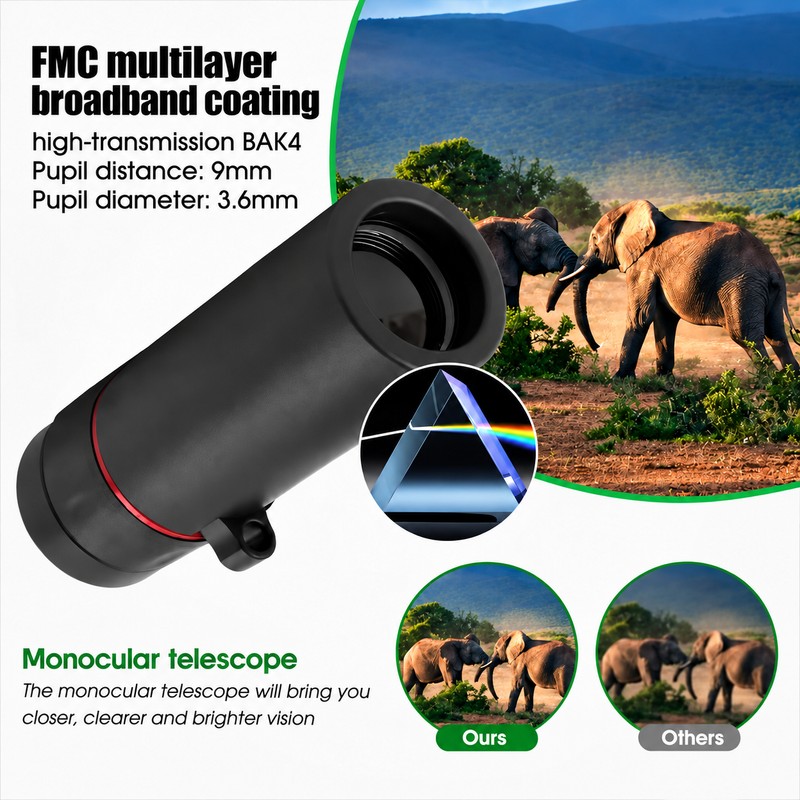 Portable Monocular Telescope with BAK4 Prism, IPX4 Water Resistant Compact