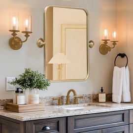 SeekElegant 20" X 30" Gold Pivot Mirror for Bathroom, Metal Frame Rounded Rectangle Mirror, Tilting Vanity Mirror for Wall Mounted, Hangs Vertical Only
