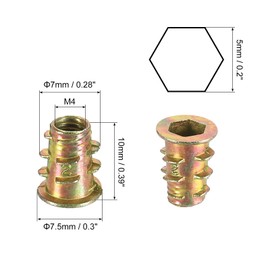 sourcing map Wood Furniture M4x10mm Threaded Insert Nuts Interface Hex Socket Drive 20pcs