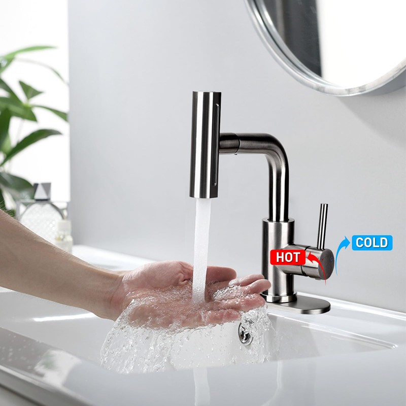 Bietor Bathroom Sink Faucet with 4 Mode Pull Down Sprayer,