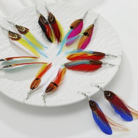 YINRIS 7 Pairs Women Boho Feather Earrings Colorful Faux Feather Statement Earrings Drop Dangle Earrings Set for Women (ea000073) (Dachang)