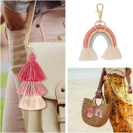 2 Llavero con borlas coloridas para mujer,Llaveros Para Mujer,Llaveros Aesthetic, Llavero Mujer, Llaveros Aesthetic, Coloridos Estilos Bohemios, Llaveros De Arco Iris, Llaveros De Coches