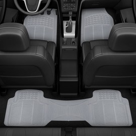 BDK Original ProLiner 3 Piece Heavy Duty Front & Rear Rubber Floor Mats for Car SUV Van & Truck, Gray - All Weather Floor Protection with Universal Fit Design