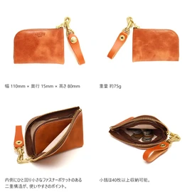 Agility affa "Argen" Leather Wallet, Coin Case, Card Case, Made in Japan, L-Shaped Zipper, Khaki