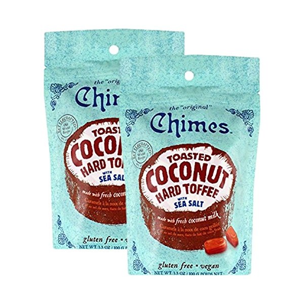 Toasted Coconut Hard Toffee Candies (2 pack)- (2) Chimes 3.5oz Bags - Gluten Free, Vegan, Made with Real Coconut Milk - Satisfy your sweet tooth with this tropical flavored classic buttery toffee!