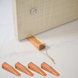 Wooden Door Stoppers, Large Wood Door Wedges for Bottom of Door, Non Skid Rubber Base, Heavy Duty Door Stops Suit Most Door and Floor (4 Pack)