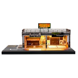 kivmcds 1/64 Hot Die Cast Wheel Display Case,Car Model Display Stand for Matchbox Cars,Miniature Parking Lot with Lighting (Two-Level Parking Workshop)