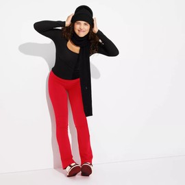 Fleece Lined Leggings Women-Winter Flare Leggings Tummy Control High Waisted Winter Warm Soft Yoga Pants(Red,Medium)