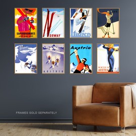 Artery8 Collection Of Vintage Winter Skiing Ski Adverts Set Of 8 Unframed Wall Art Prints Bathroom Bedroom Aesthetic Austria Italy France Norway A4