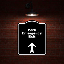 Park Emergency Exit Black Sign Arrow Up Aluminum Composite Sign 20 x 24 inches