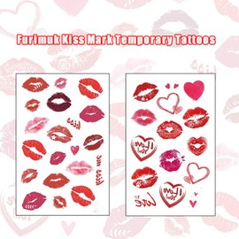 Red Lip Tattoos Kiss Mark Temporary Tattoo Stickers Waterproof Tattoo Stickers for Adult Women Girls Face Body Halloween's Day Decorations (2 Sheets)