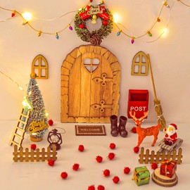 Dalugo Gnome Door Accessory Set, Miniature Gnome Accessories, Christmas, Christmas Decoration with 2 m Fairy Lights, DIY Christmas Gnome Decoration for Children Gifts (27 Pieces)