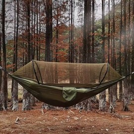 Camping Hammock with Net, Lightweight Portable Double Parachute Hammocks, 210T Nylon, High Capacity and Tear Resistance, Perfect for Camping, Backyard Relaxation (ArmyGreen)