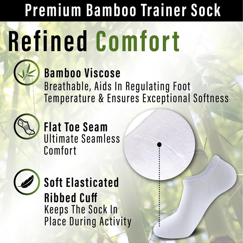 The Essentials Wardrobe 12PK Mens Bamboo Trainer Socks - UK