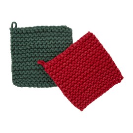 Mud Pie Christmas Crochet Pot Holder Set, Green & Red, 8" x 8"