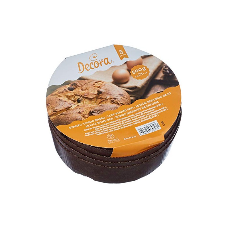 Decora, 0320165 5 Flat Panettone Moulds 500g Pure Cellulose Hard