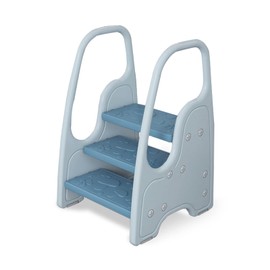 3 Step Stool for Toddler,Kids Three Step Stool for Bathroom Sink or Kitchen Counter Standing Tower, Children Step Up Learning Helper with Safety Handles and Non-Slip Pads,Blue