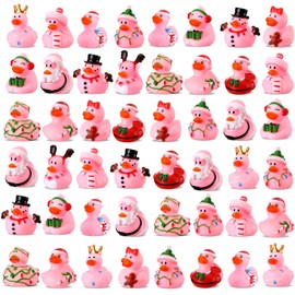 Sotiff 48 Pcs Pink Christmas Rubber Ducks 2 Inch Assorted Christmas Duckies Bath Toys Xmas Ducking Bathtub Toys for Kids Christmas Party Favors Xmas Stocking Stuffers Gifts
