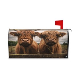 KJIZMO Scottish Highland Cattle Cows Mailbox Cover Magnetic Post Letter Box Cover Wraps for Garden Yard Home Decor-21x18 Inch