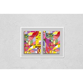 Poster Reproduction of Abstract composition geometric backgrounds, set, artistic patterns. Colorful design for wallpaper, flyer, brochure cover. Colored geometric shapes, figures. Multicolored
