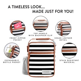 Foundry by Fit + Fresh, Thayer Insulated Lunch Bag with 2 Food Containers, Reusable Kids Lunch Box & Soft Mini Cooler Bag, Perfect for School, Picnics & More, Black & White Stripe