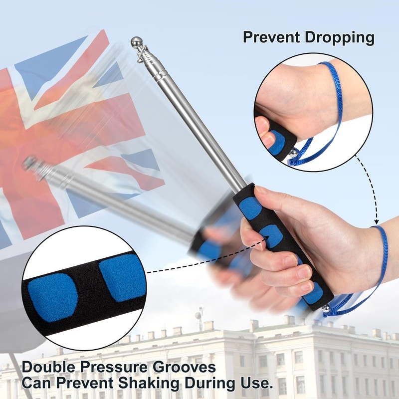 Telescopic Flag Pole 2M Stainless Steel Handheld Flag Pole Portable