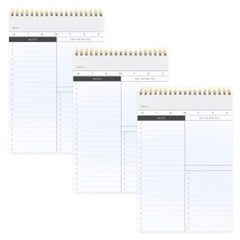 PAPERAGE To Do List Notepad, Daily To Do List Notebook, 60 Double-sided Tear-off Sheets, 3 Pack, 6.5" x 9.5", Undated Daily Planner Checklist for Office, School or Home (Black/White)