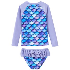 UMELOK Toddler and Little Girls Rash Guard Sets with Bikini Bottoms Swimwear, Purple, Merrnaid, 8 Years