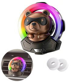 Cartoon Bear Cute Air Freshener for Car,7 Colors Air Vent Clips Car Decorations with 5 Dynamic Lightings,Voice Control,USB Charging Cute Vent Clips Car Accessories