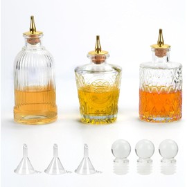 LYFJXX Bitters Bottle Set, Glass Vintage Bottle Set, 2 Pieces, Decorative Dasher Bottles with Gold Tops, Wine Accessories for Cocktail, Christmas Table Centerpieces